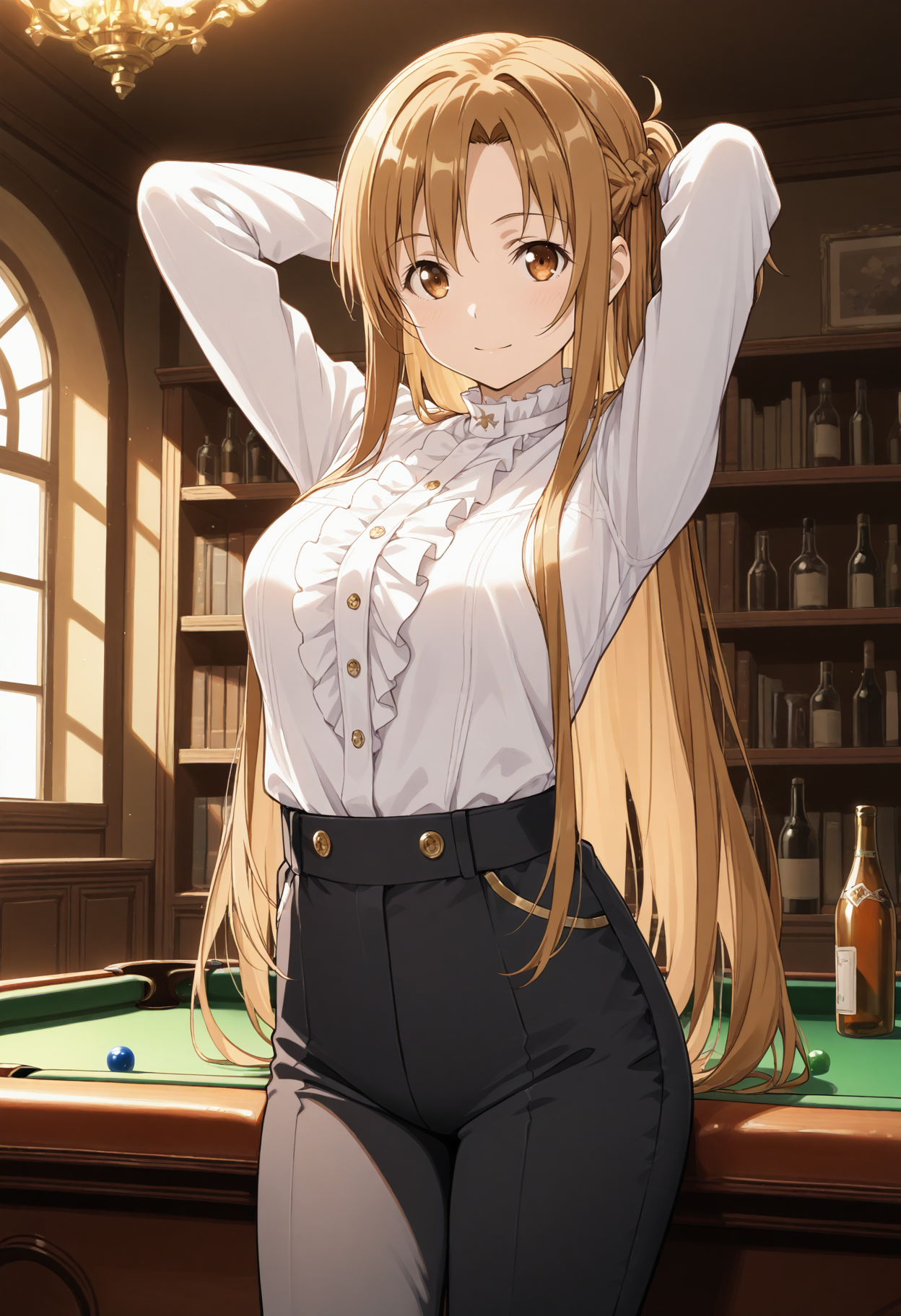 (sword art online) yuuki asuna - conductor - billiards room - arms behind head_01278.png